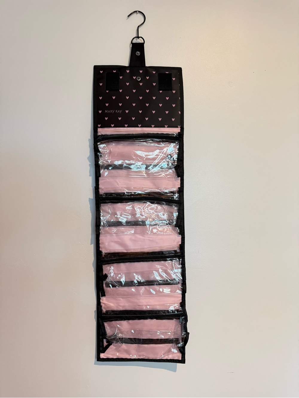 Mary Kay Pink and Black Hanging Cosmetic Organizer with Clear Pockets